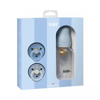 BIBS - Poklon set flašica i dude baby blue