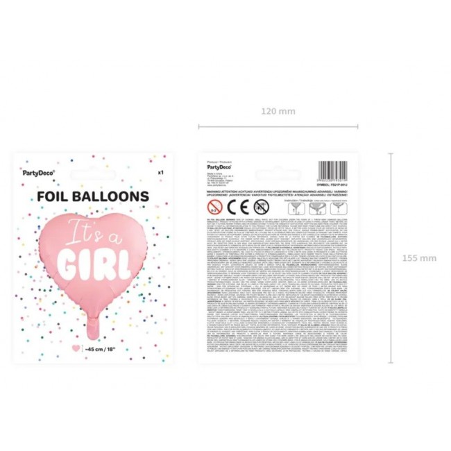 Party Deco - Balon srce It's a girl rozi Party Deco - Balon srce It's a girl rozi